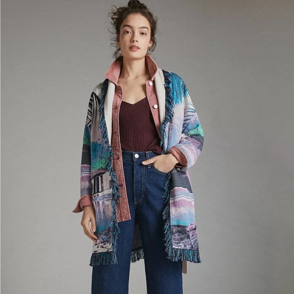 Anthropologie Aldomartins Moira Fringed Cardigan Coat in Sunset Size XL